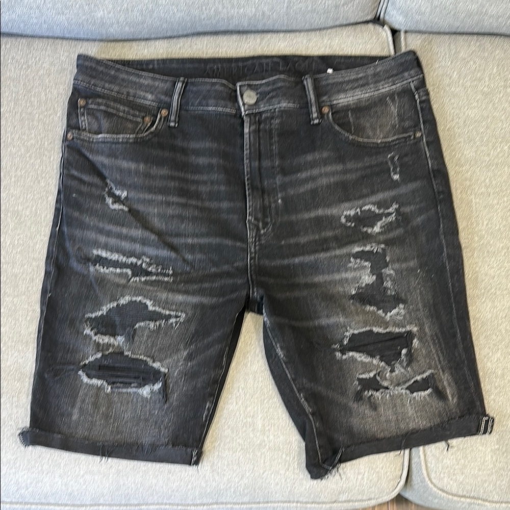 American Eagle Black Distressed Jean Shorts